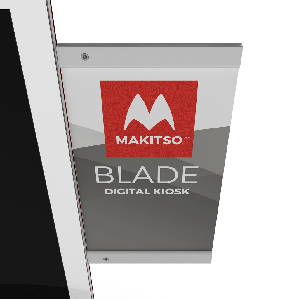 Makitso Blade Digital Signage Kiosk with banner print