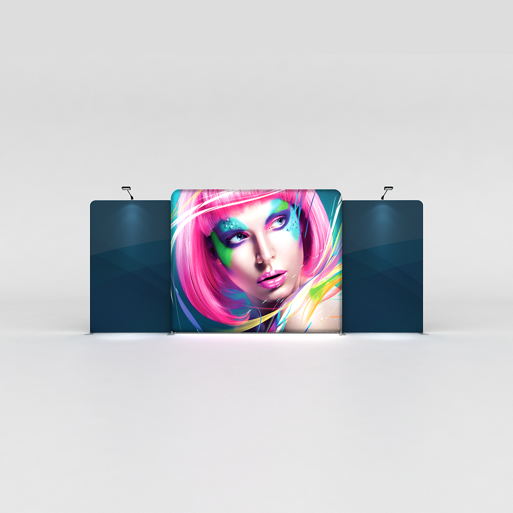 WaveLight® LED Backlit Tension Fabric Display 20ft for Trade Shows and Events - front view