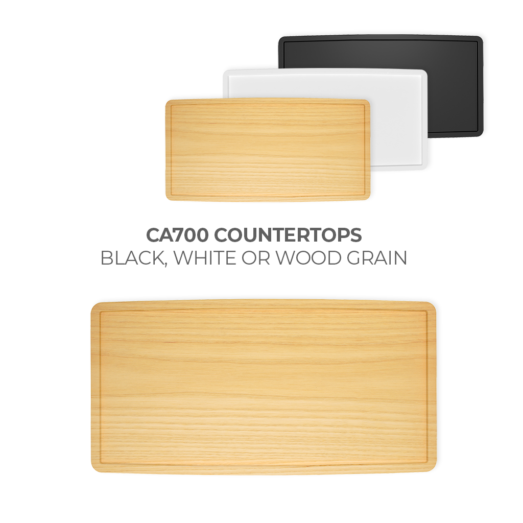 CA700 Counter Case counter tops  - white, black, wood grain.