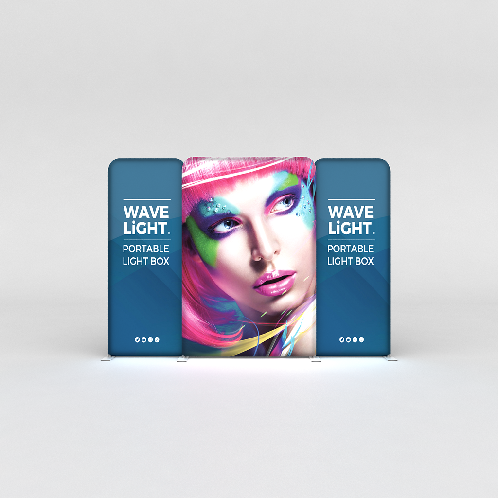 WaveLight® LED Backlit Tension Fabric Display 20ft for Trade Shows and Events - front view